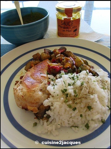 Poulet , riz, ratatouille